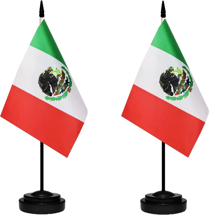 tibijoy Mexico Flags Mexican Desk Flag Set Small Mini Mexico Table Office Flag with 13" Black Pole, Black Base and Spear Top,Miniature Mexican Deluxe Desktop Flag, Home Decoration, Office Decoration, Festival Celebrations(12 Pack ) - Image 2